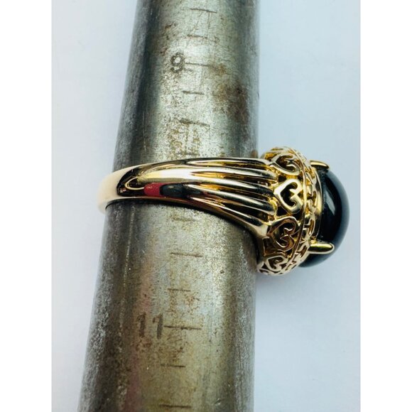 Gold Over Sterling Silver 925 Black Onyx Statement Ring, Filigree, Size 10, 9.13 - Picture 8 of 10